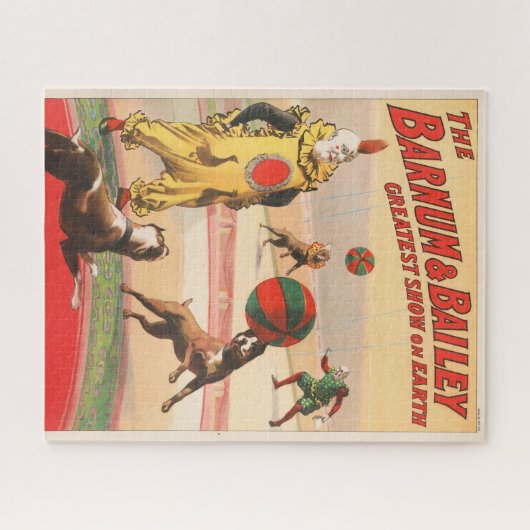 演技する犬とのピエロを示すサーカスポスター ジグソーパズル (横)