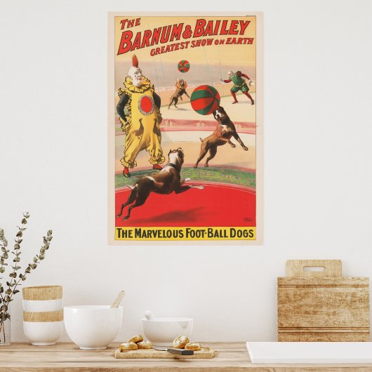 演技する犬とのピエロを示すサーカスポスター ポスター (キッチン)