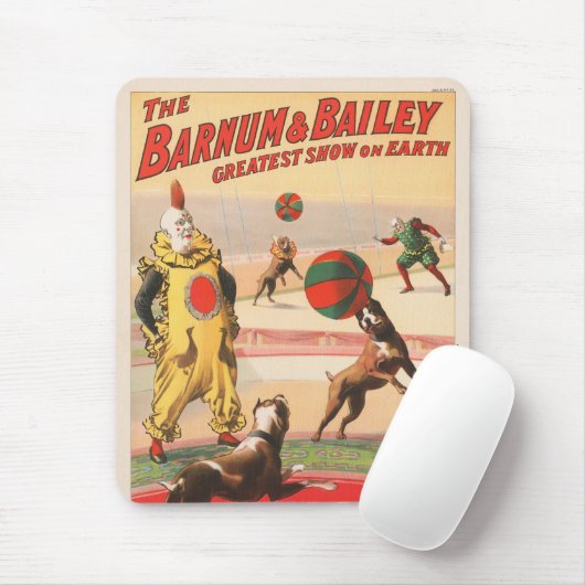 演技する犬とのピエロを示すサーカスポスター マウスパッド (マウス)