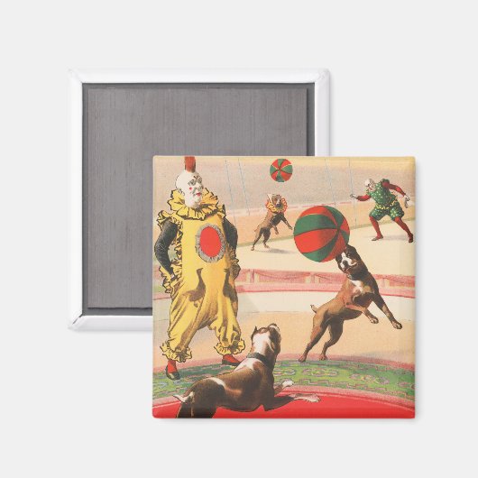 演技する犬とのピエロを示すサーカスポスター マグネット (正面/裏面)