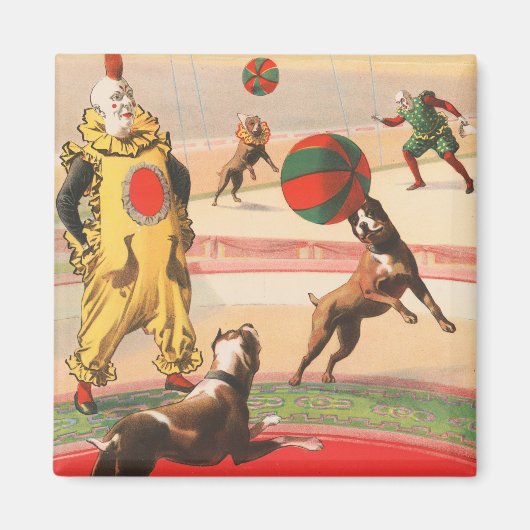 演技する犬とのピエロを示すサーカスポスター マグネット (正面)