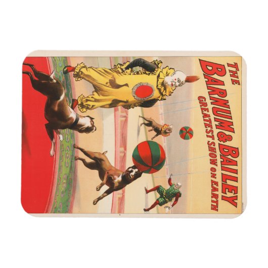 演技する犬とのピエロを示すサーカスポスター マグネット (横)