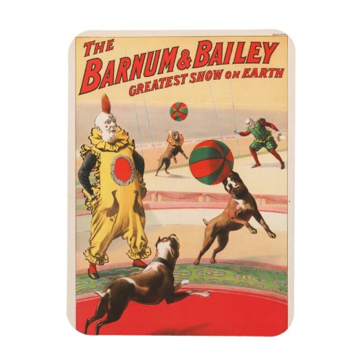 演技する犬とのピエロを示すサーカスポスター マグネット (縦)