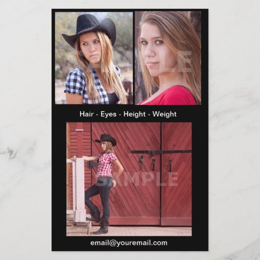 演技のヘッドショットコンポジットカード チラシ (裏面)