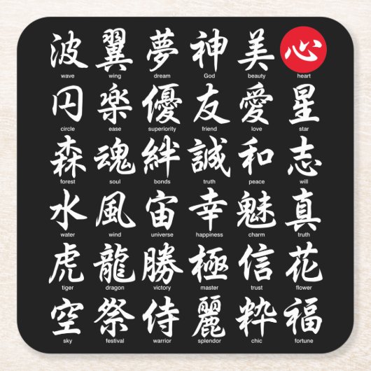 漢人気がある日本の字 スクエアペーパーコースター (正面)