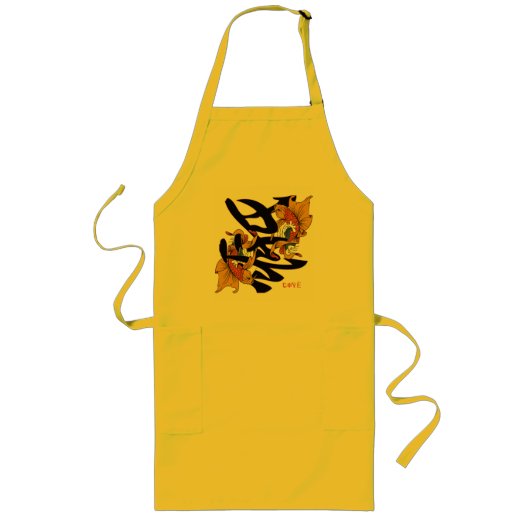 漢字のコイの魚愛 ロングエプロン (正面)