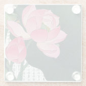 漢字の横に広がるアジアンピンクの睡蓮 ガラスコースター (裏面)