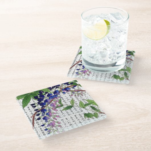 漢字の背景にあるアジアの藤 ガラスコースター (アングル)