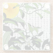 漢字の背景にアジアのオレンジ色の花 ガラスコースター (裏面)