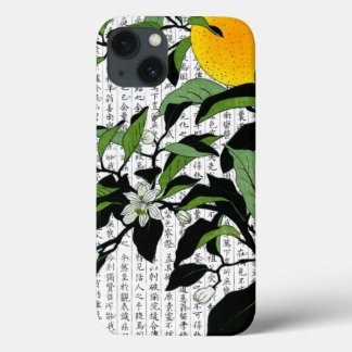 漢字の背景にアジアのオレンジ色の花 iPhone 13ケース