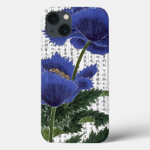 漢字の背景に表示されるアジアのブルーポピー iPhone 13ケース