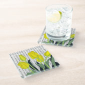 漢字の背景に表示されるアジアの黄色いチューリップ ガラスコースター (アングル)