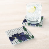 漢字の背景に表示されるアジアンブルーアイリス ガラスコースター (アングル)