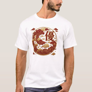 **漢字の「優」エクセレンスレッドゴールド波アート** Tシャツ
