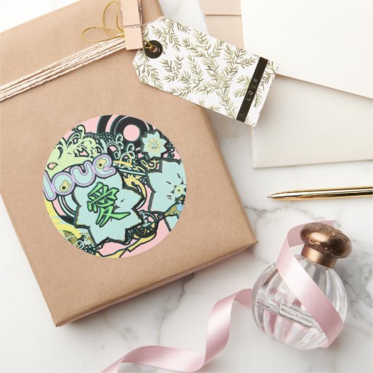 漢字ラブステッカー ラウンドシール (ギフト)