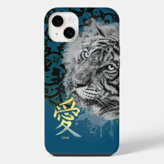 漢字ラブ アンティーク レース ペイントタイガー iPhone カ 14 Plusケース