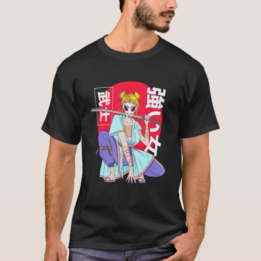 漢字日本のサムライ忍者ガールウーマンデザイン Tシャツ (正面)