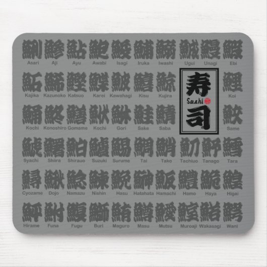 【漢字】寿司の魚種が多い マウスパッド (正面)