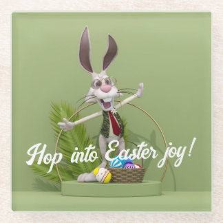 漫画うさぎイースターエッグの近くに立つ ガラスコースター