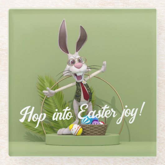 漫画うさぎイースターエッグの近くに立つ ガラスコースター (正面)