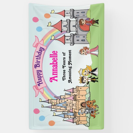 漫画おとぎ話プリンセスと騎士パーティーバナー 横断幕 (縦)