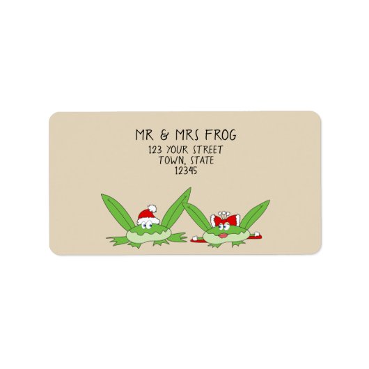 漫画おもしろいかわいいカエルのカップルモダンクリスマス ラベル (正面)