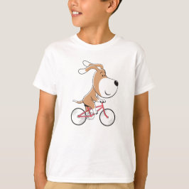 漫画おもしろいかわいい犬の子犬のサイクリング自転車の少年 Tシャツ
