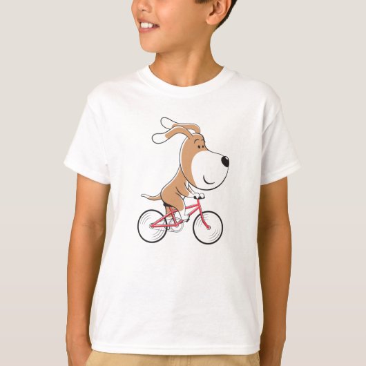 漫画おもしろいかわいい犬の子犬のサイクリング自転車の少年 Tシャツ (正面)