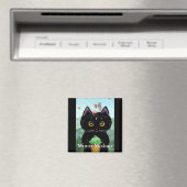 漫画おもしろいかわいい黒猫マウス制作 マグネット (インサイチュ (食洗機))