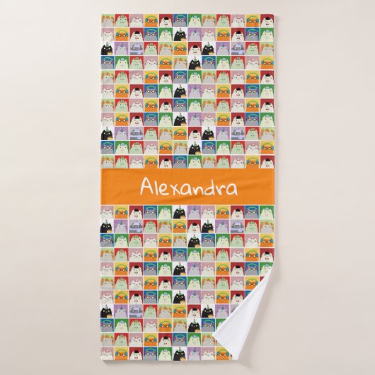 漫画おもしろいのコラージュ猫オモダンレンジモノグラム バスタオル (バスタオル)