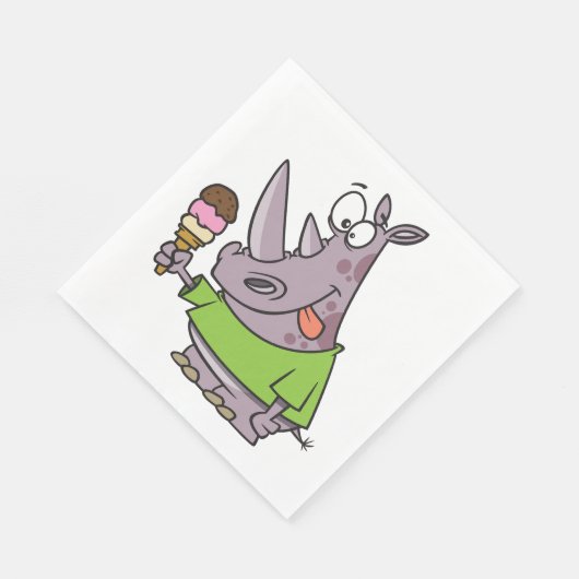 漫画おもしろいのサイ食べノのアイスクリームかわいい動物 スタンダードランチョンナプキン (角)