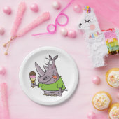 漫画おもしろいのサイ食べノのアイスクリームかわいい動物 ペーパープレート (パーティー)