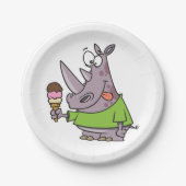 漫画おもしろいのサイ食べノのアイスクリームかわいい動物 ペーパープレート (正面)