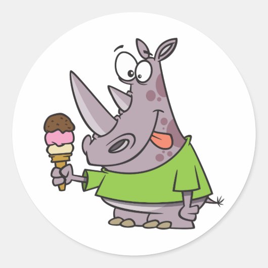 漫画おもしろいのサイ食べノのアイスクリームかわいい動物 ラウンドシール (正面)