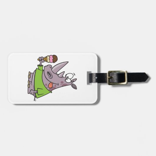 漫画おもしろいのサイ食べノのアイスクリームかわいい動物 ラゲッジタグ (正面横)