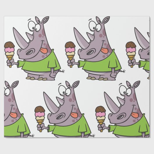 漫画おもしろいのサイ食べノのアイスクリームかわいい動物 ラッピングペーパー (フラット)
