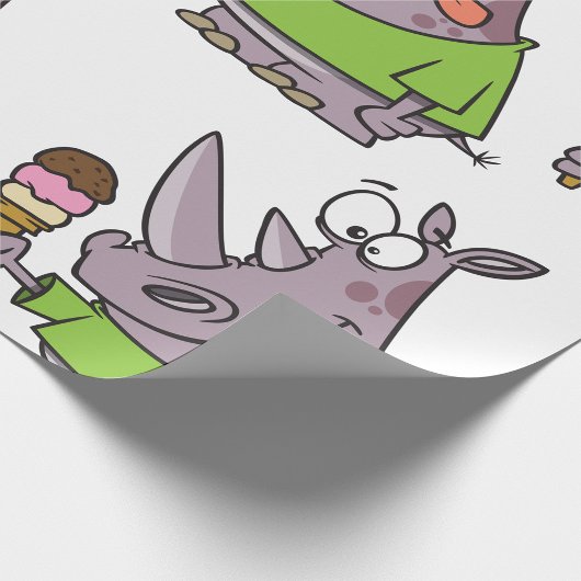 漫画おもしろいのサイ食べノのアイスクリームかわいい動物 ラッピングペーパー