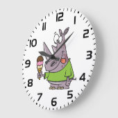 漫画おもしろいのサイ食べノのアイスクリームかわいい動物 ラージ壁時計 (傾斜)