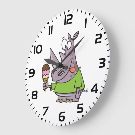 漫画おもしろいのサイ食べノのアイスクリームかわいい動物 ラージ壁時計 (傾斜)