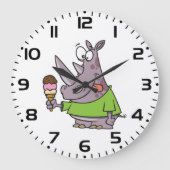 漫画おもしろいのサイ食べノのアイスクリームかわいい動物 ラージ壁時計 (正面)