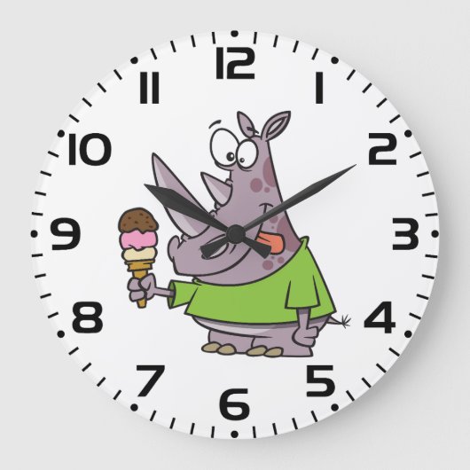 漫画おもしろいのサイ食べノのアイスクリームかわいい動物 ラージ壁時計 (正面)