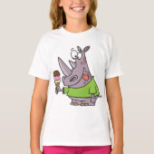 漫画おもしろいのサイ食べノのアイスクリームかわいい動物 Tシャツ (正面)