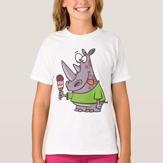 漫画おもしろいのサイ食べノのアイスクリームかわいい動物 Tシャツ (正面)