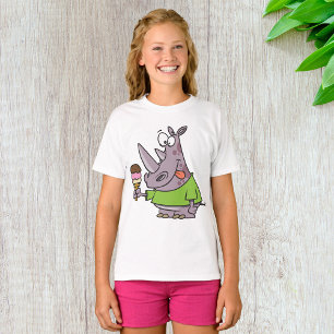 漫画おもしろいのサイ食べノのアイスクリームかわいい動物 Tシャツ
