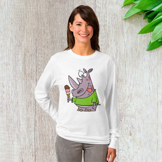 漫画おもしろいのサイ食べノのアイスクリームかわいい動物 Tシャツ