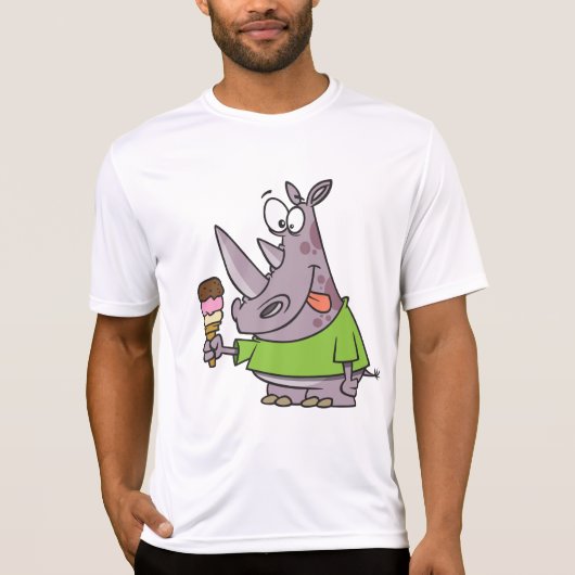 漫画おもしろいのサイ食べノのアイスクリームかわいい動物 Tシャツ (正面)