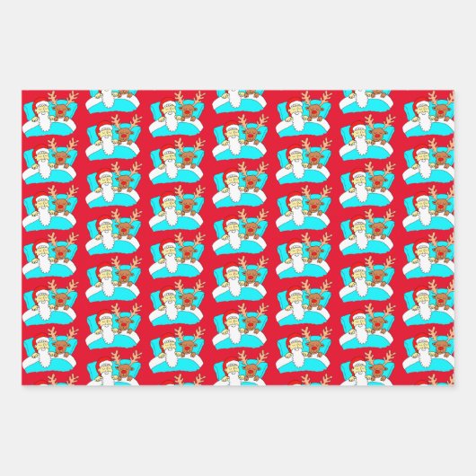 漫画おもしろいのサンタ、トナカイとトイレ転が ラッピングペーパーシート (正面)