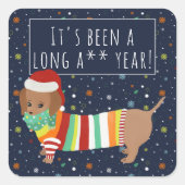 漫画おもしろいのソーセージ犬の長い年クリスマス2020 スクエアシール (正面)