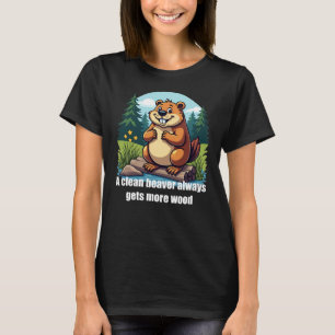 漫画おもしろいのビーバーの女性のTシャツ Tシャツ