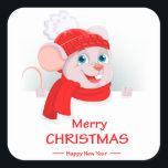 漫画おもしろいのマウス スクエアシール<br><div class="desc">メリークリスマスと新年のあいさつ</div>